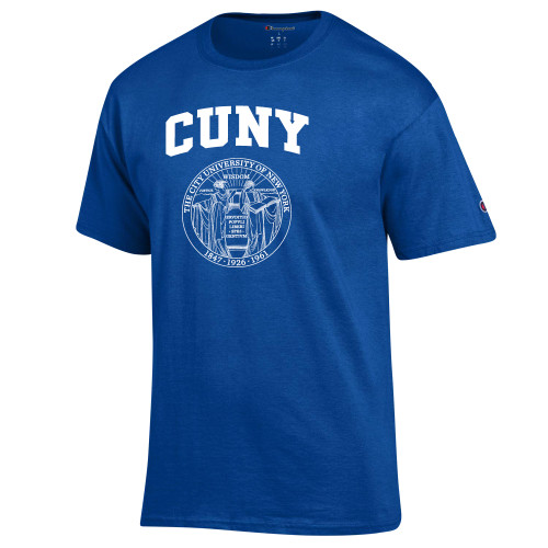 City University of NY Champion Royal T Shirt-Arched CUNY with Seal