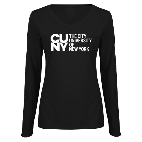 City University of NY Womens Black Long Sleeve V Neck Tee -University Artwork