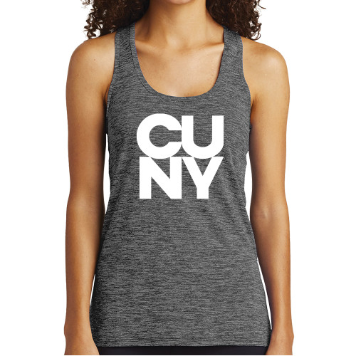 City University of NY Womens Performance Grey/Black Heather Tank-Primary Mark
