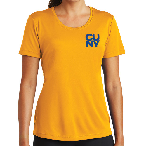 City University of NY Womens Gold Performance Short Sleeve Tee-Primary Mark