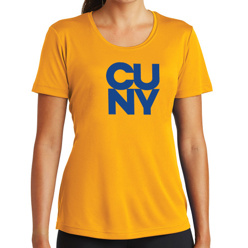 City University of NY Womens Gold Performance Short Sleeve Tee-Primary Mark