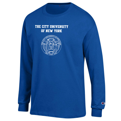 City University of NY Champion Royal Long Sleeve T Shirt-The City University of New York with Seal