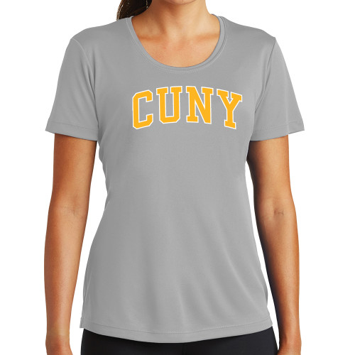 City University of NY Womens Grey Performance Short Sleeve Tee-Arched CUNY