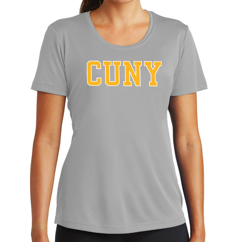 City University of NY Womens Grey Performance Short Sleeve Tee-Varsity CUNY