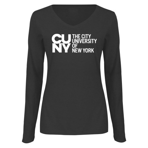 City University of NY Womens Dark Heather Long Sleeve V Neck Tee -University Artwork