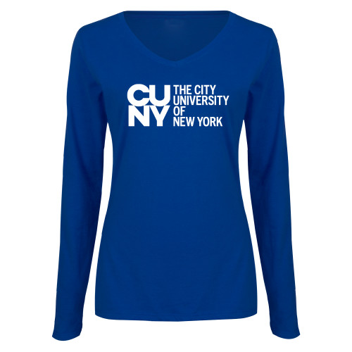 City University of NY Womens Royal Long Sleeve V Neck Tee -University Artwork