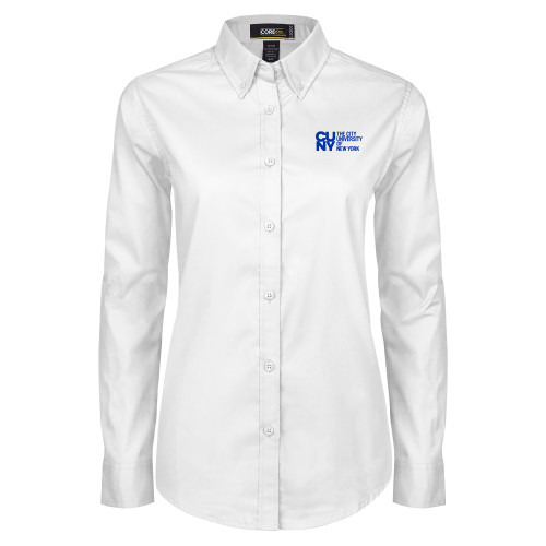 City University of NY Womens White Twill Button Down Long Sleeve-University Artwork