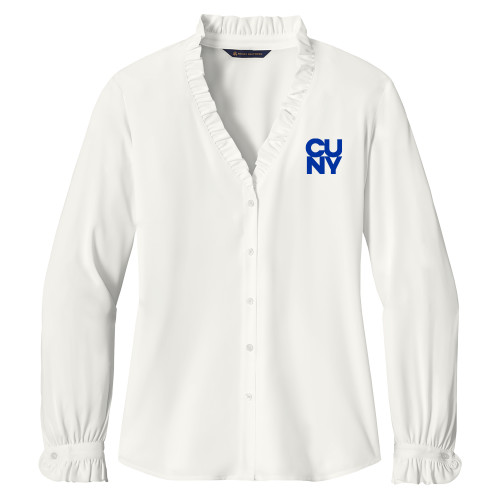 Brooks Brothers Womens Off White Long Sleeve Ruffle Collar Blouse-Primary Mark