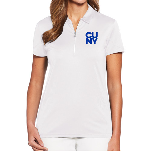 City University of NY Callaway Womens White Tulip Sleeve Zip Polo-Primary Mark