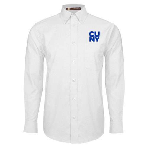 City University of NY White Oxford Long Sleeve Shirt-Primary Mark