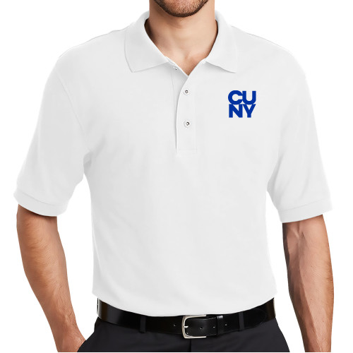 City University of NY White Silk Touch Polo-Primary Mark