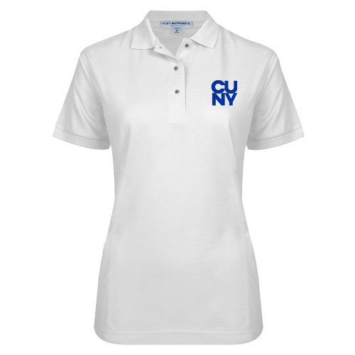 City University of NY Womens Silk Touch White Pique Polo-Primary Mark