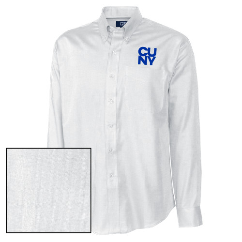 City University of NY Cutter & Buck Nailshead Long Sleeve Button Down White-Primary Mark