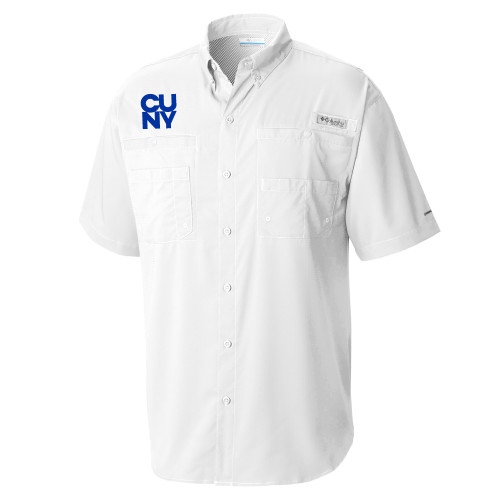 City University of NY Columbia White Tamiami Performance Short Sleeve Shirt-Primary Mark