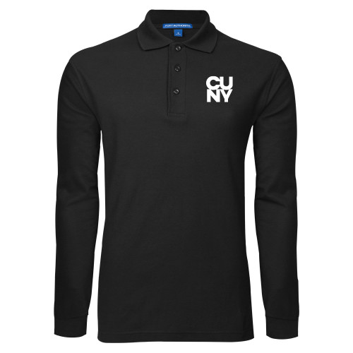 City University of NY Black Long Sleeve Polo-Primary Mark
