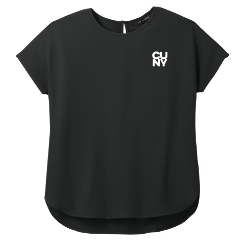 City University of NY Mercer + Mettle Womens Black Stretch Crepe Crew-Primary Mark