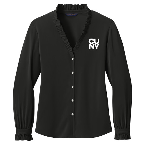 Brooks Brothers Womens Black Long Sleeve Ruffle Collar Blouse-Primary Mark