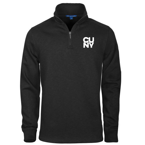 City University of NY Black Slub Fleece 1/4 Zip Pullover-Primary Mark