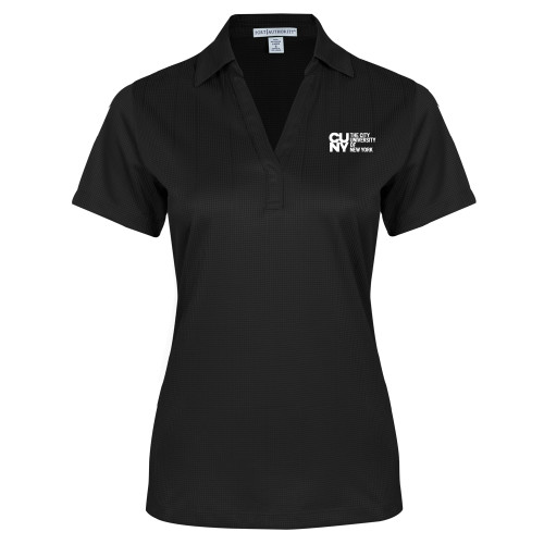 City University of NY Womens Black Performance Fine Jacquard Polo-University Artwork