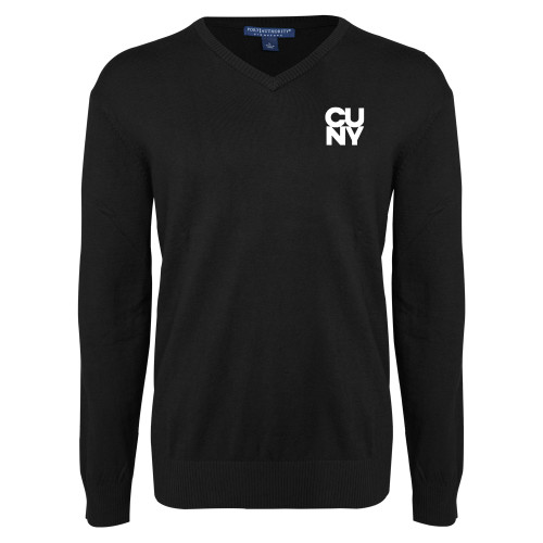 City University of NY Black VNeck Sweater-Primary Mark
