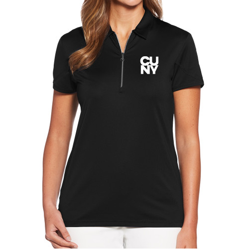 City University of NY Callaway Womens Black Tulip Sleeve Zip Polo-Primary Mark