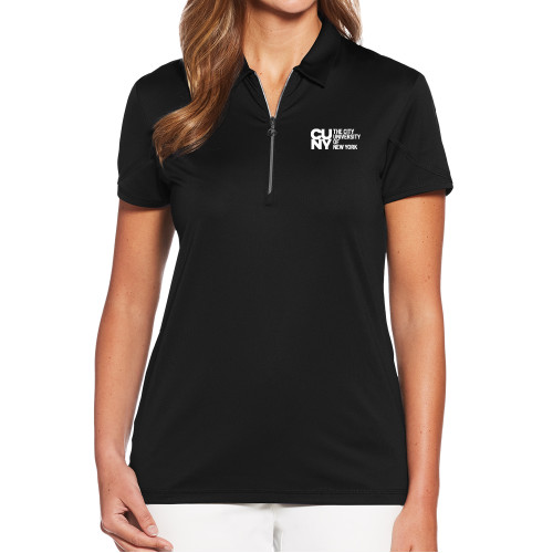 City University of NY Callaway Womens Black Tulip Sleeve Zip Polo-University Artwork