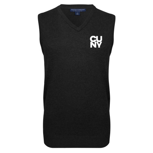 City University of NY Black VNeck Sweater Vest-Primary Mark