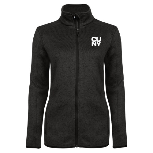 City University of NY Womens Black Heather Fleece Jacket-Primary Mark