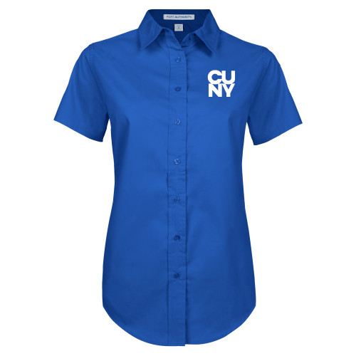 City University of NY Womens Royal Twill Button Up Short Sleeve -Primary Mark