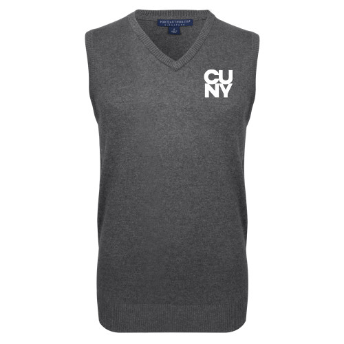 City University of NY Charcoal VNeck Sweater Vest-Primary Mark