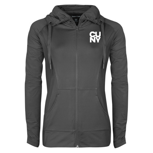 City University of NY Womens Charcoal Sport Wick Stretch Full Zip Jacket-Primary Mark