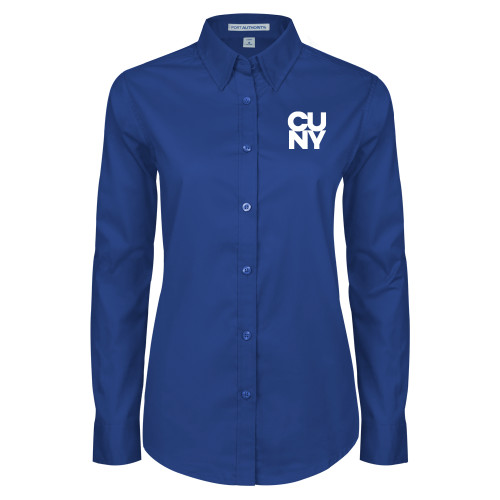 City University of NY Womens Royal Twill Button Down Long Sleeve -Primary Mark