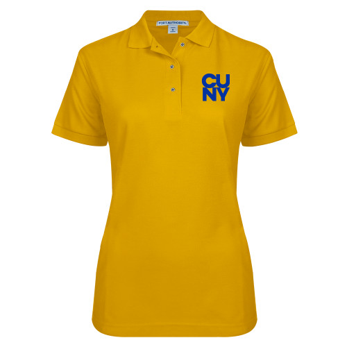 City University of NY Womens Silk Touch Gold Pique Polo-Primary Mark