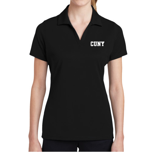 Womens Black Dry Mesh Polo-Collegiate CUNY