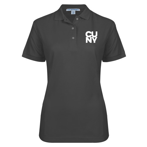 City University of NY Womens Silk Touch Charcoal Pique Polo-Primary Mark