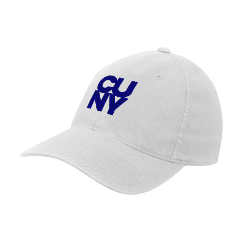 City University of NY White Flexfit Structured Low Profile Hat-Primary Mark