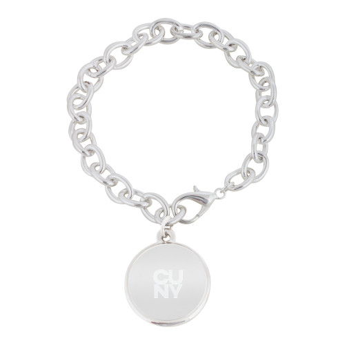 City University of NY Silver Charm Bracelet with Round Charm-Primary Mark Engraved