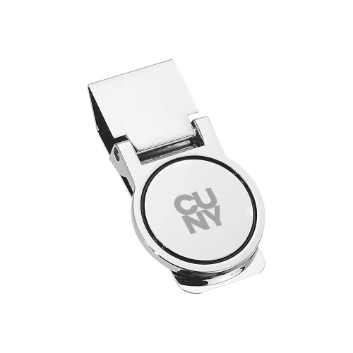 City University of NY Round Silver Money Clip-Primary Mark Engraved