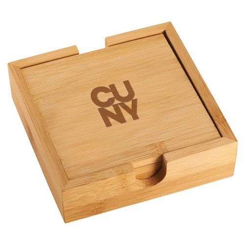 City University of NY Bamboo Coaster Set-Primary Mark Engraved