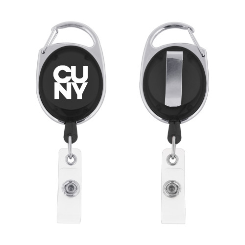 City University of NY Black Oval Retractable Badge Holder w/Clip-Primary Mark