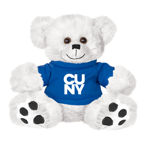 City University of NY Plush Big Paw 8 1/2 inch White Bear w/Royal Shirt-Primary Mark