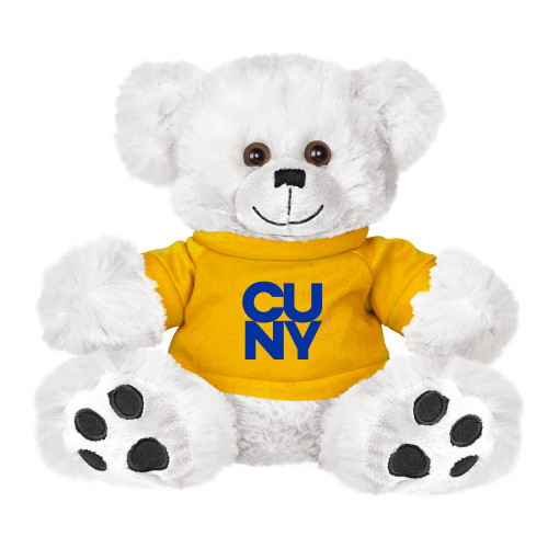 City University of NY Plush Big Paw 8 1/2 inch White Bear w/Gold Shirt-Primary Mark