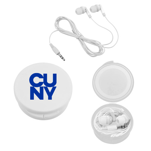 City University of NY Ear Buds in White Case-Primary Mark