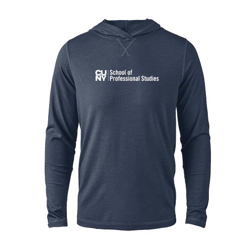 Navy Heather Long Sleeve Hooded Tee-CUNY SPS Two Line