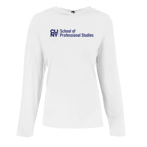 Womens White Long Sleeve Hooded Tee-CUNY SPS Two Line