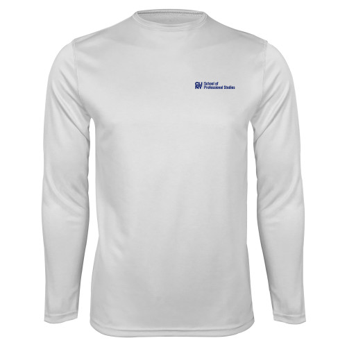 CUNY School of Prof Studies White Performance Long Sleeve Shirt-CUNY SPS Two Line