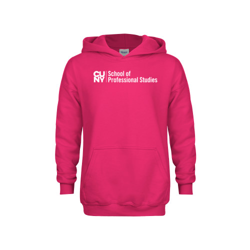 CUNY School of Prof Studies Youth Hot Pink Fleece Hoodie-CUNY SPS Two Line