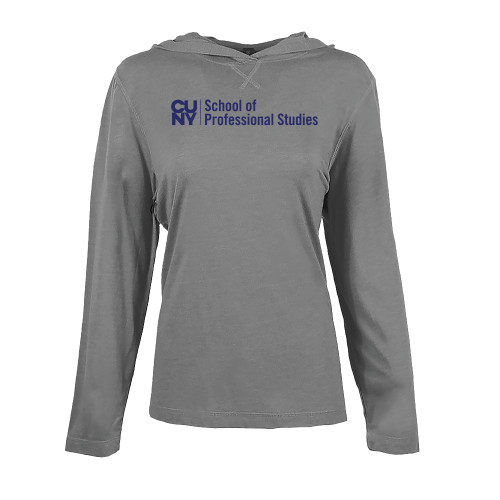Womens Grey Heather Long Sleeve Hooded Tee-CUNY SPS Two Line