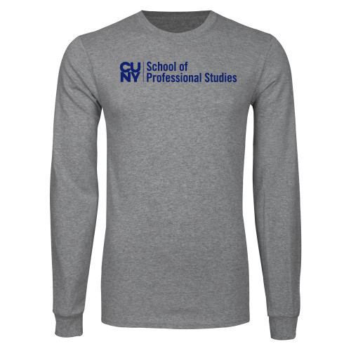 CUNY School of Prof Studies Grey Long Sleeve T Shirt-CUNY SPS Two Line
