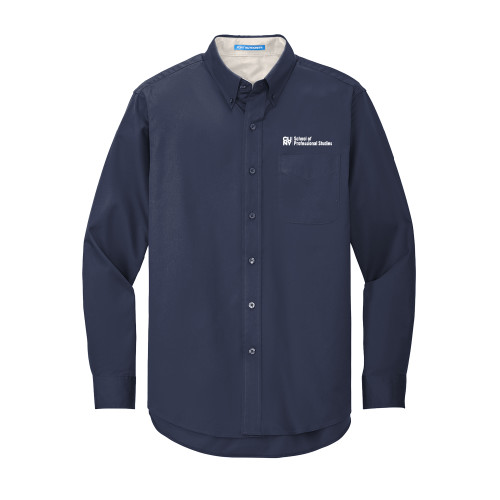 CUNY School of Prof Studies Navy Twill Button Down Long Sleeve-CUNY SPS Two Line